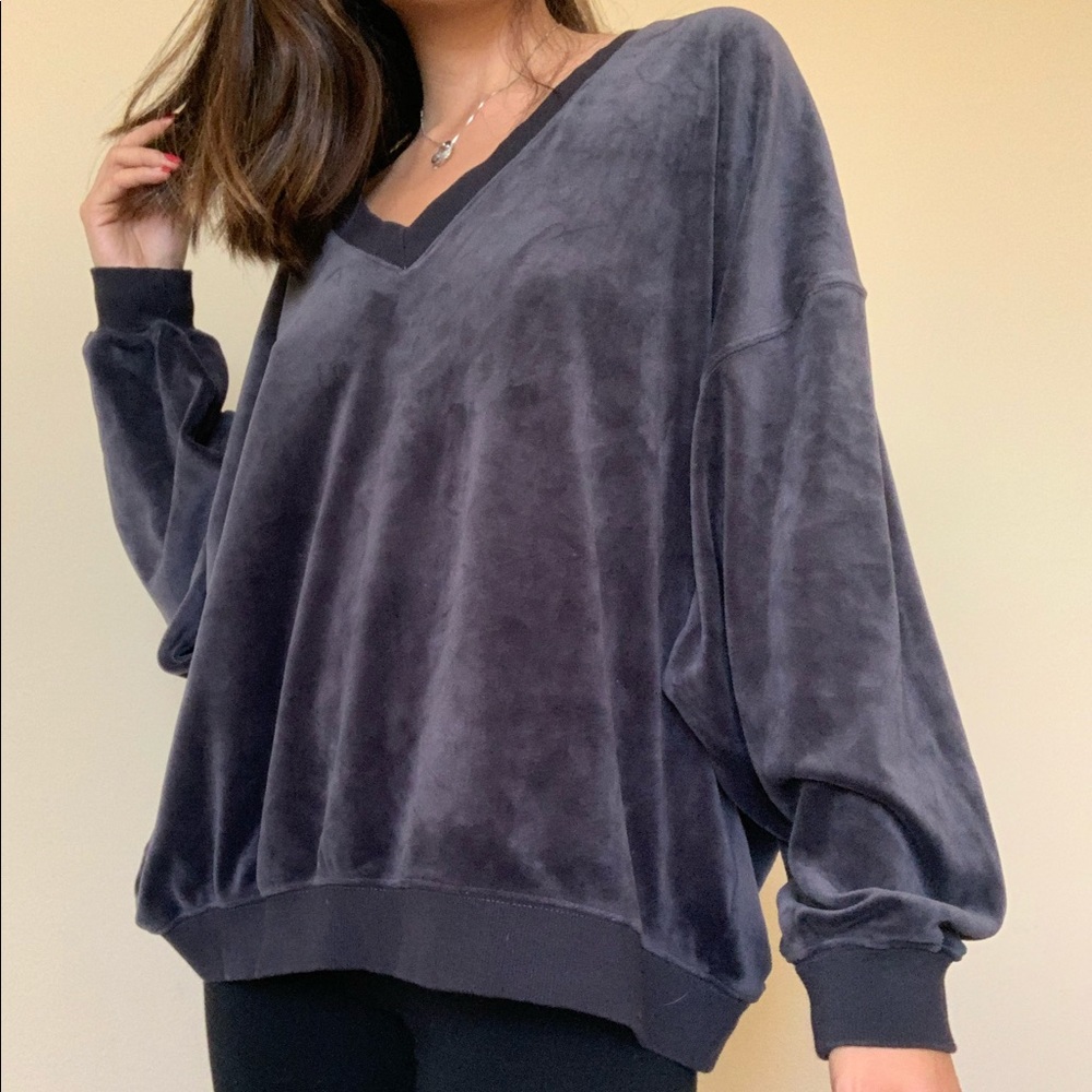 Velour oversized long sleeve track sweatshirt